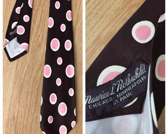 Early 1950s Vintage Pink Polka Dot Tie NeckTie