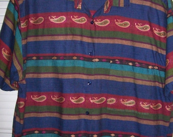 Vintage Jacque & KoKo Big Shirt Plus 22 - 24 Bright w Metalic Threads