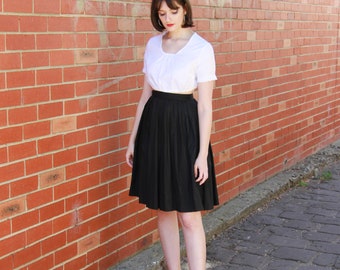 Vintage 1960s Black Full Skirt / Cotton Pleated Skirt / High Waist / XS