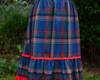 Betty Barclay bright blue and red tartan midi skirt size S/M