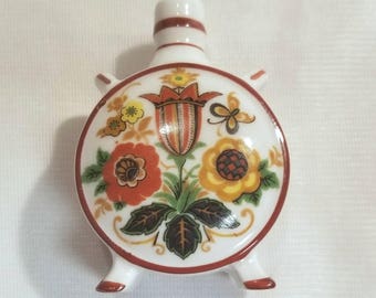Hungarian Zsolnay Porcelain Miniature Canteen- Flask - Missing Cork/Lid - Floral Design