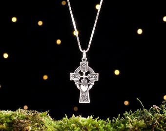Sterling Silver Irish Celtic Cross with Claddagh - (Pendant or Necklace)