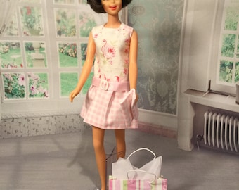 Francie , Casey, Twiggy Doll Fashion OOAK Dress , Clutch bag, shopping bag