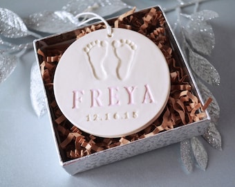 Baby's First Christmas Ornament - Personalized - With Name and Date - Gift Boxed