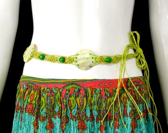 Clearance - Deadstock VINTAGE: Macrame String Shell Tie Belt - Macrame Belt Hippie Tie Belt - Boho Belt - SKU 19-C4-00008369