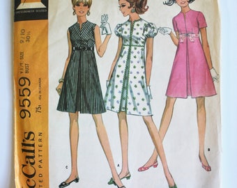 Teens/Juniors Sewing Pattern Vintage 1960s A Line Kick Pleated Shift Dress Sewing Pattern Size 9/10 McCall's 9559 Bust 30.5