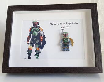 Boba Fett Lego Picture Frame Minifigure Star Wars Bounty Hunter Superhero Anithero Christmas Birthday Present Custom Lego Artwork