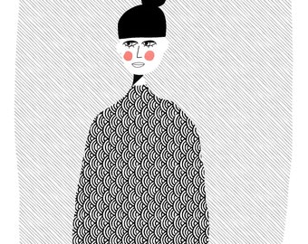 Girl with bun - wall art print
