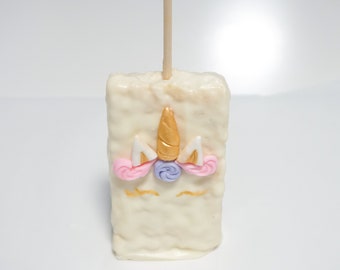 Unicorn Rice Krispies Treats with gold accents