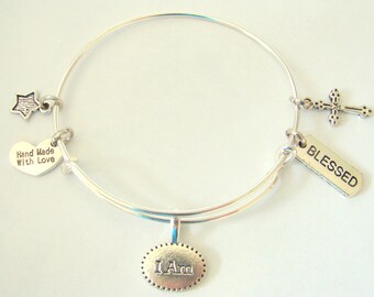 I am Blessed Expandable Wire Bangle Bracelet by EverTrend, Stackable Bangle Bracelet