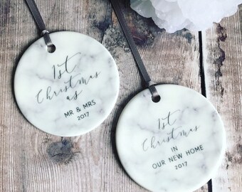 First Christmas In our New Home Marble Style Ceramic Decoration Christmas Gift Keepsake Tree Ornament Bauble Decoration