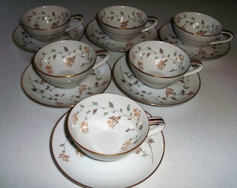 Noritake Florence Set Of Six Cups & Saucers