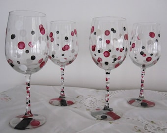 ON SALE 10% OFF Wine Glasses with Dots hand painted great gifts for Mother, Daughter, Wife, Housewarming, Bridal shower, Birthday, Friend