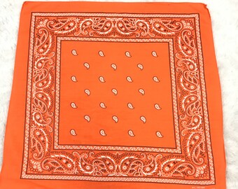 Vintage All Cotton Fast Color Tangerine Orange Bandana RN 13960 Rockabilly Hankie