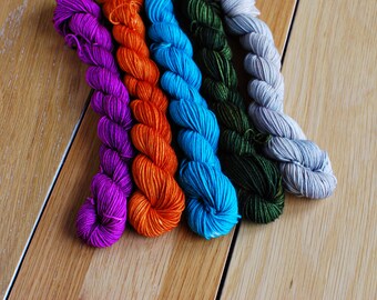 Woodland, Mini Skein Set, Hand Dyed Yarn, SW Sock