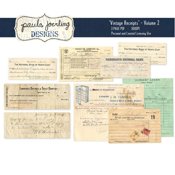 printable old receipts digital download vintage ephemera