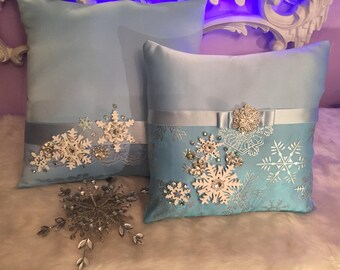Two Pillows ( winter wonderland ) pillow for churh or shoes, crown pillow!