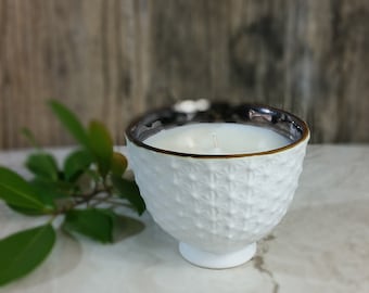 7oz White Ceramic Compote luxury coconut wax candle