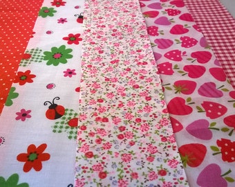 10 x Ladybug Red Fabric Jelly Roll Strips Polycotton Patchwork Quilting