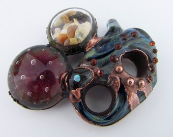 Heady Glass Shell Ocean Reef Pendant with copper and Opal, Tidepool Jewelry, Hand Blown Glass, Collectible Glass Art, Electroform Boro Glass