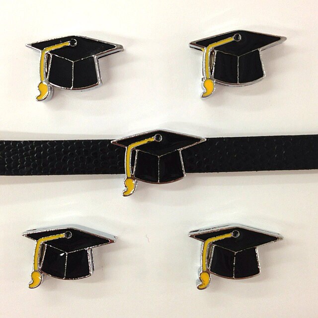 Set of 10 pc graduation black cap slide charm fits 8mm