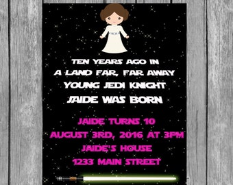 leia invitation, leia birthday party, leia invite, leia invitations, leia birthday invitation, leia party, star wars party,leia,girl invite