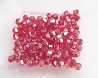 4mm Medium Siam AB Chinese Crystal Bicone Beads (50 - 100) 4mm bicone beads 4mm bicone crystals