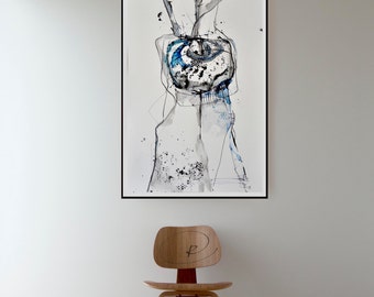 Large abstract blue art painting- Abstract art, art, ink art, large wall art, abstract, large abstract, original abstract art, minimal art