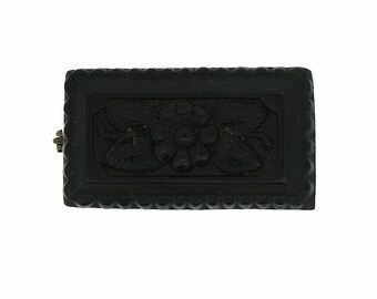 Victorian Vulcanite Floral Panel Brooch