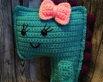 Crocheted Blue Dinosaur - Girl Dinosaur - Handmade - Amigurumi - Stuffed Animal
