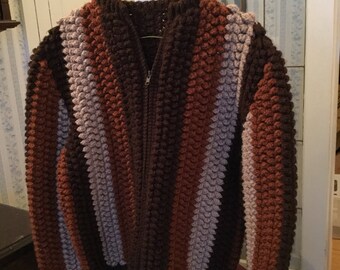 SPRING SALE! Vintage cozy women's handknit rust, tan and brown cardigan sweater (A330)