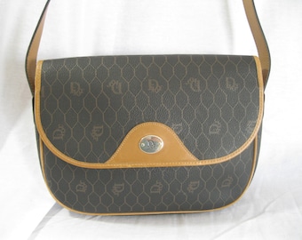Genuine vintage Christian Dior coated canvas and tan leather trim shoulder bag crossbody