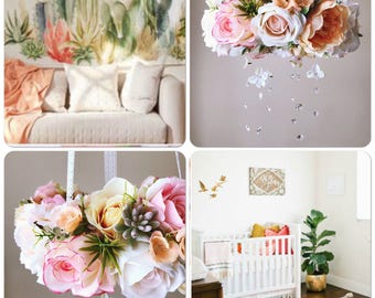 Succulent Baby mobile, Flower mobile with genuine Swarovski crystals / Crib mobile, Nursery decor, Floral mobile, Baby mobiles hanging