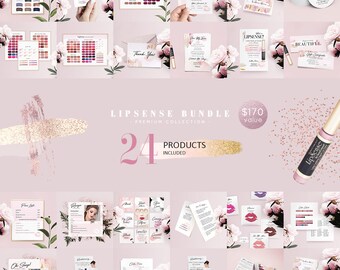 Lipsense Business Cards Bundle - SeneGence Marketing Kit, Rose Gold, Blush, Lipsense Package, Premium Collection, Editable PDF, DIY