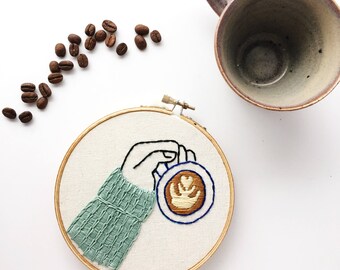 Hand Embroidery | Coffee Embroidery Hoop Art | Coffee Lover | Coffee Sign | Kitchen Wall Art
