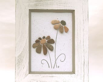 Pebble art, flowers decor, pebbles art, pebble picture, rock art, stone art, 3D picture, wall art