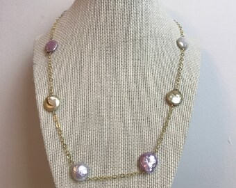 Handcrafted 14 K Gold Filled Chain with 8 artificial pearls