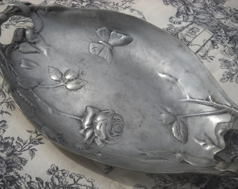 Antique French Pewter Plate Dish Art Nouveau Old Pewter Decorative Plate Etain de Fontaine Paris - Jugendstil - Art Nouveau Arts and Crafts