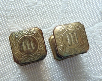 Vintage Snap Cuff Links Kum-A-Part Engraved Initial M