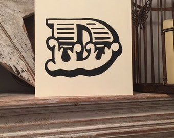 personalised letter block, initial, wooden letters, monograms, carnival letters, 15cm square, hand painted, letter D