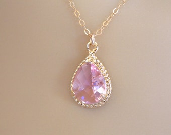 Bridesmaid Jewelry, Pink Necklace, Light Pink, Soft Pink, Gold Filled Chain, Wedding Jewelry, Bridesmaid Gifts, Bridesmaid Necklace, Gifts