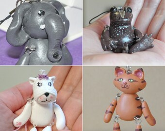 CUSTOMIZE YOUR OWN Pet Cell Bag Friend Animal Polymer Clay Doll with Cellphone Strap Kawaii Made to Order Figurine