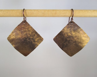 Large Anodized Bronze Angled Square Pure Titanium Earrings