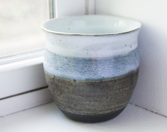 Ceramic Planter - Wheel thrown Pottery - Stoneware Clay - White, Blue, Green
