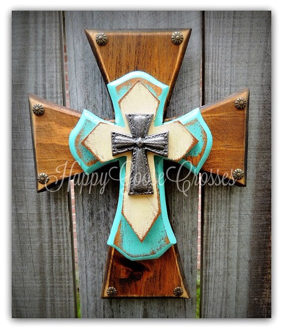 Wall Cross Wood Cross XXSmall Brown Stain Antiqued