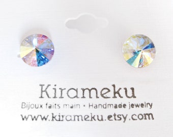 Crystal AB Rivoli Stud Earrings, Crystal Post Earrings, 8mm Swarovski cristal stud Earrings, Stainless Steel Post Earrings, Bridal earring