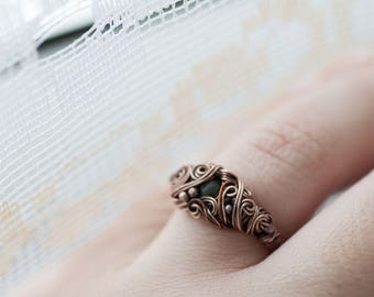 Forest Ring, Aventurine Ring, Wire Wrapped Copper Woodland Ring with Green Aventurine