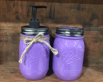 Glossy Mason Jar Soap Dispenser and Toothbrush Holder ~ Isabella