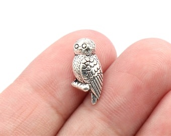 8 Pcs Owl Beads Bird Beads Spacer Beads Antique Silver Tone 12x7mm - B42