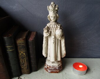 Jesus statue.Infant Jesus of Prague statue.French antiques.French chalkware statue.Antique Jesus figure.Catholic art.Religious collectibles.